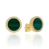 Kolczyki - Srebrne pozłacane kolczyki kółeczka z malachitem i cyrkoniami sztyfty pr. 925 - miniaturka - grafika 1