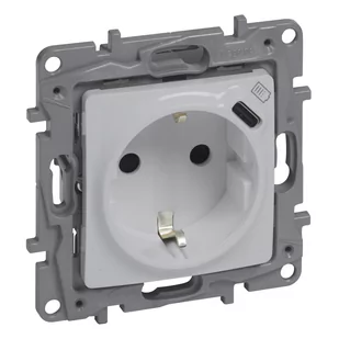 Legrand Gniazdo pojedyncze Niloe Selection 762496 z uziemieniem płaskie 16A 250V~ + USB typ C w plakietce z przesłoną zaciski automatyczne perła - Gniazdka elektryczne - miniaturka - grafika 1