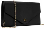 Torebki damskie - Torebka damska na wesele ROVICKY mała wieczorowa klasyczna kopertówka na złotym łańcuszku elegancka wizytowa czarna - miniaturka - grafika 1
