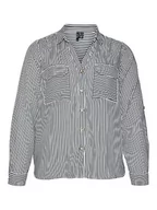 Koszule damskie - VERO MODA Koszula damska VMBUMPY L/S Shirt New Curve NOOS, Snow White/Stripes:india Ink, 44 - miniaturka - grafika 1