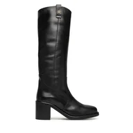 Kozaki damskie - Kozaki Tommy Hilfiger Riding Lthr Long Boot Block Heel FW0FW08777 Czarny - miniaturka - grafika 1