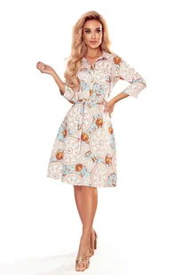 Rozkloszowana Szmizjerka z Paskiem - Biało Złote Koła - Sukienki - miniaturka - grafika 1