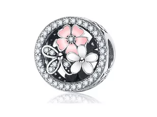 Pandora Valerio.pl Rodowany srebrny charms kwiaty flowers cyrkonie cyrkonie srebro 925 BEAD32F BEAD32F - Charmsy - miniaturka - grafika 1