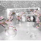 Fototapety - Fototapeta 3D Magiczny Tunel Kwiaty Szary 300x210 cm Tapeta Do Sypialni Salonu Kuchni Na Flizelinie - miniaturka - grafika 1