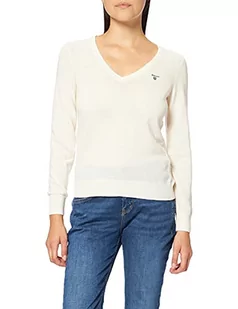 GANT Damski sweter Md. Extrafine Lambwood dekolt w serek, kremowy, XS - Swetry damskie - miniaturka - grafika 1
