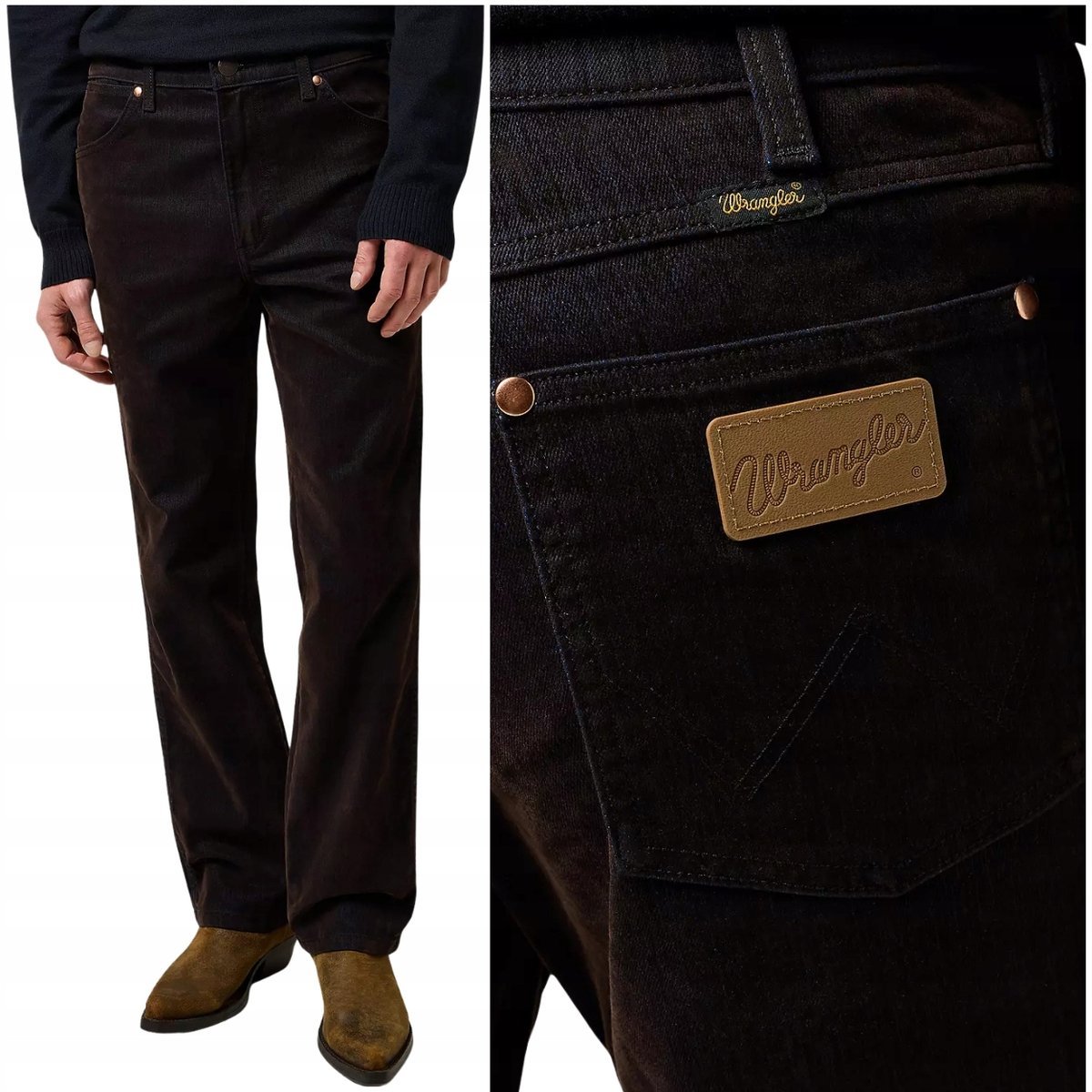 Wrangler Wrancher bootcut MoleFlocked rozszerzane powlekane spodnie W36 L34