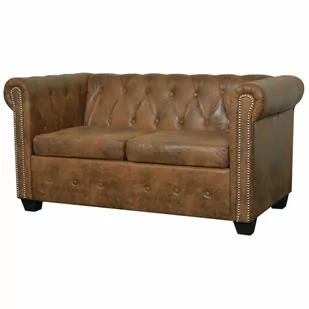 vidaXL Dwuosobowa sofa Chesterfield ze sztucznej skóry brązowa 243619 - Sofy i kanapy - miniaturka - grafika 1