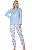 Piżamy damskie - Piżama damska niebieska na długi rękaw i z długą nogawką 636, Kolor niebieski-wzór, Rozmiar XL, Regina - Intymna - miniaturka - grafika 1
