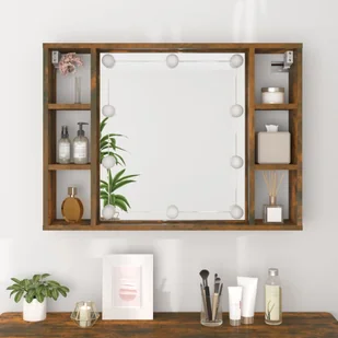 Lumarko Szafka z lustrem i LED, przydymiony dąb, 76x15x55 cm - Toaletki - miniaturka - grafika 6