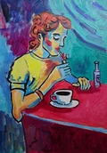 Obrazy i zdjęcia - Obraz olejny do salonu kobieta z papierosem - miniaturka - grafika 1