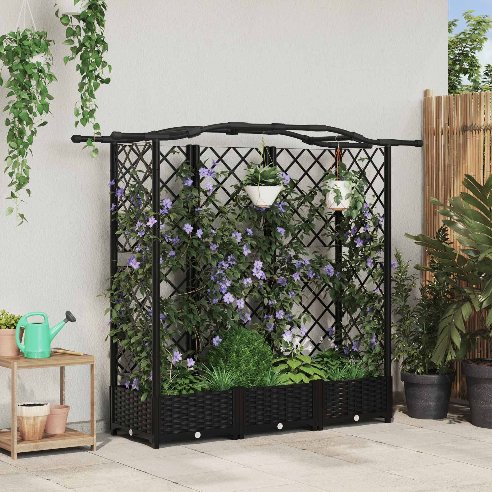 vidaXL Podniesione łóżko z kratką i dachem Czarny 163 x 40 x 126 cm PP