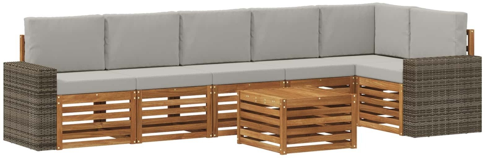 vidaXL Zestaw sofy narożnej z poduszką 7 pcs Naturalny i jasnoszary
