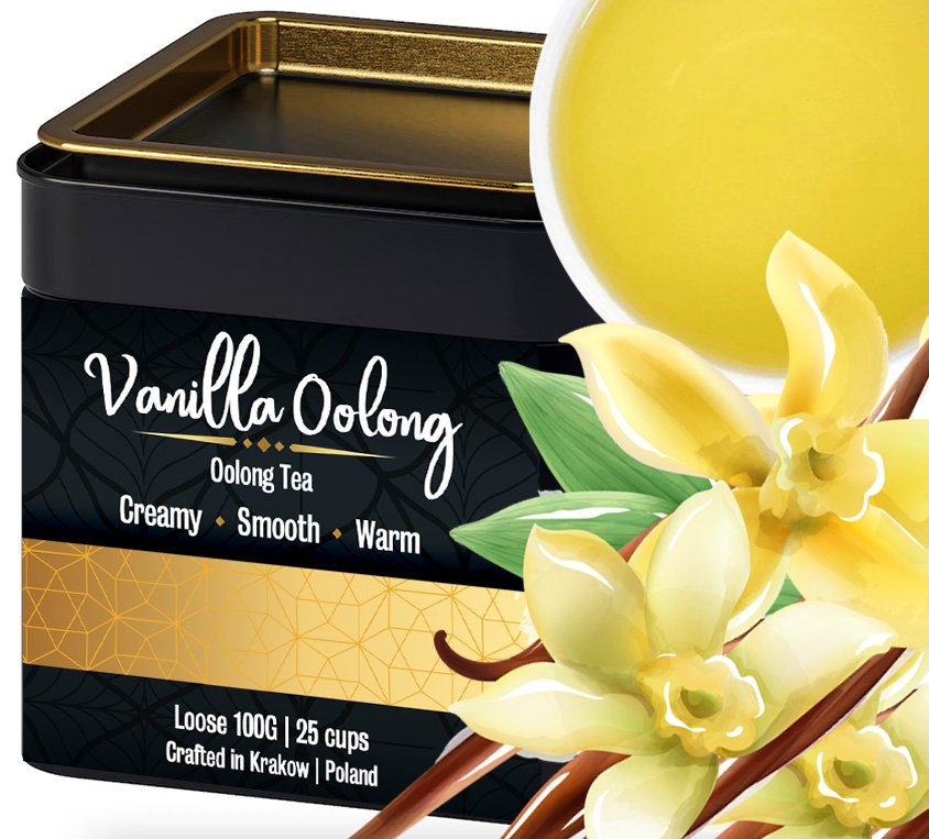 Vanilla Oolong Zielona Herbata Waniliowa Naturalny Aromat Wanilii w Metalowej Puszce 100g na Prezent