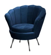 Krzesła - Fotel tapicerowany SHELL, fotel w tkaninie welurowej, fotel relaksacyjny w kolorze: niebieski, krzesło do jadalni z metalowymi nogami w kolorze: czarny - miniaturka - grafika 1