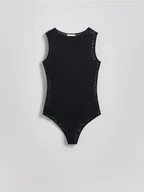 Koszulki i topy damskie - Reserved - Koronkowe body - czarny - miniaturka - grafika 1