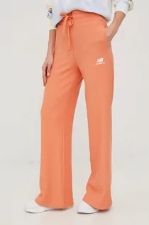 Spodnie damskie - New Balance spodnie dresowe bawełniane damskie kolor pomarańczowy gładkie - grafika 1