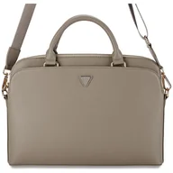 Torby na laptopy - Torba GUESS Grained Zipper Pocket Triangle Logo 15 cali Brązowy - miniaturka - grafika 1
