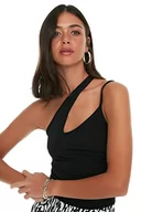 Body - Trendyol Damska bluzka z dzianiny o regularnym kroju Bodycon asymetryczna kołnierz, czarna, XS, Czarny, XS - miniaturka - grafika 1