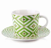 Filiżanki - AFFEKDESIGN AFFEKDESIGN ZOE FILIŻANKA ZE SPODKIEM 240 ML ZIELONY WZÓR HTPS8662 2 - miniaturka - grafika 1