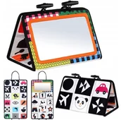 Zabawki sensoryczne - DUŻA KSIĄŻECZKA SENSORYCZNA Z LUSTERKIEM KONTRASTOWA MIĘKKA NAUKA WIDZENIA - miniaturka - grafika 1