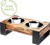 Miski dla psów - Podwójna miska dla psa lub kota na drewnianym stojaku LOFT 0,9L roz. M - miniaturka - grafika 1