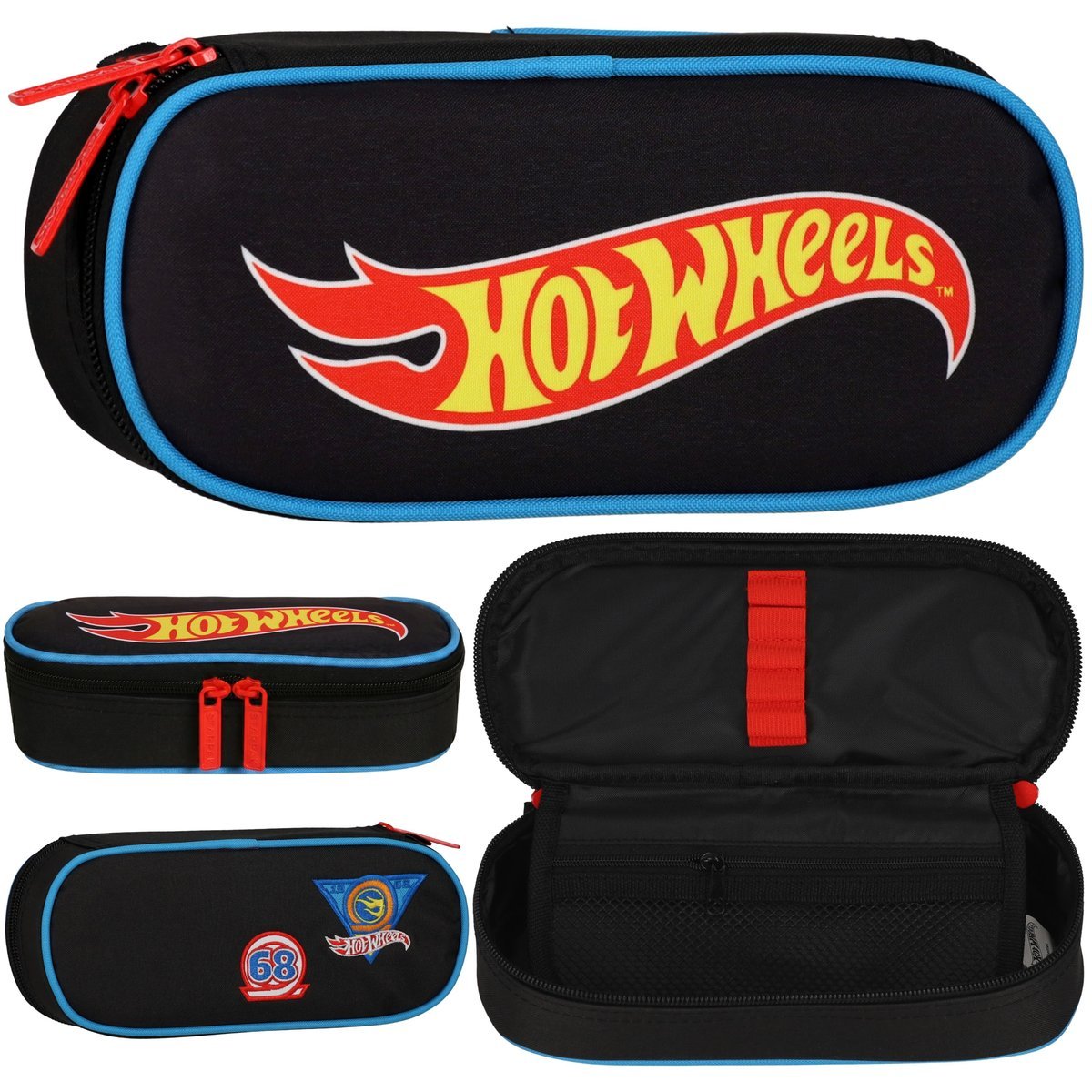 Hot Wheels KOMOROWY piórnik szkolny, saszetka OWAL dla chłopca 22x10x5cm