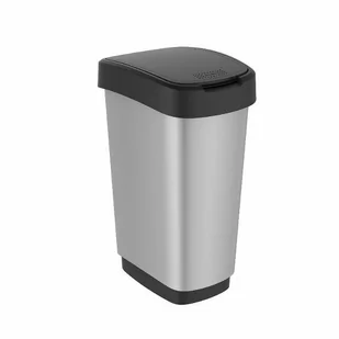 Rotho Twist kosz na odpady z uchylną/w całości otwieraną pokrywą, czarno-srebrny, 50 l 1167710264 - Kosze na śmieci - miniaturka - grafika 1