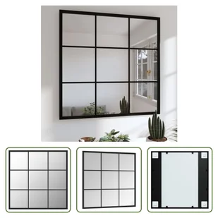 The Living Store Lustro ścienne czarne 60x60 cm metalowe - Lustra - miniaturka - grafika 1