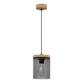 Lampy sufitowe - Britop Loftowa LAMPA wisząca MONSUN 161859151 skandynawska OPRAWA szklany ZWIS tuba przydymiony drewno - miniaturka - grafika 1