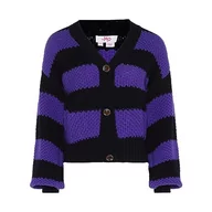 Swetry damskie - myMo Damski kardigan w paski z długim rękawem z dekoltem w serek akryl czarny liliowy rozmiar XL/XXL, czarny lilia, XL - miniaturka - grafika 1
