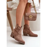 Botki damskie - S. BARSKI Botki kowbojki na słupku S.Barski Brown brązowe - miniaturka - grafika 1