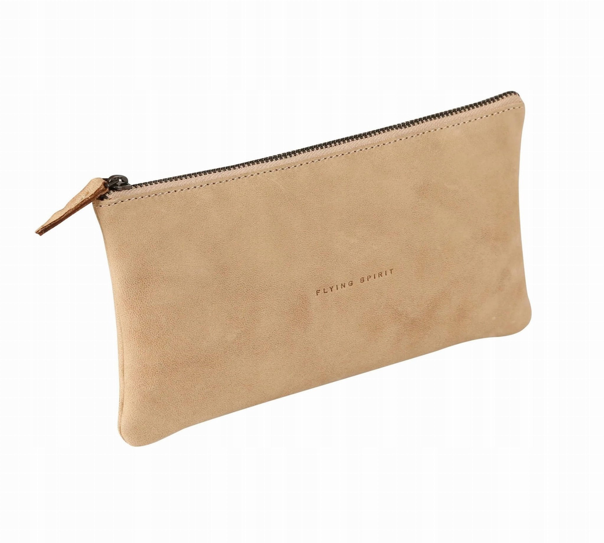 Flying Spirit Læderpenalhus Flad Beige 22x11cm