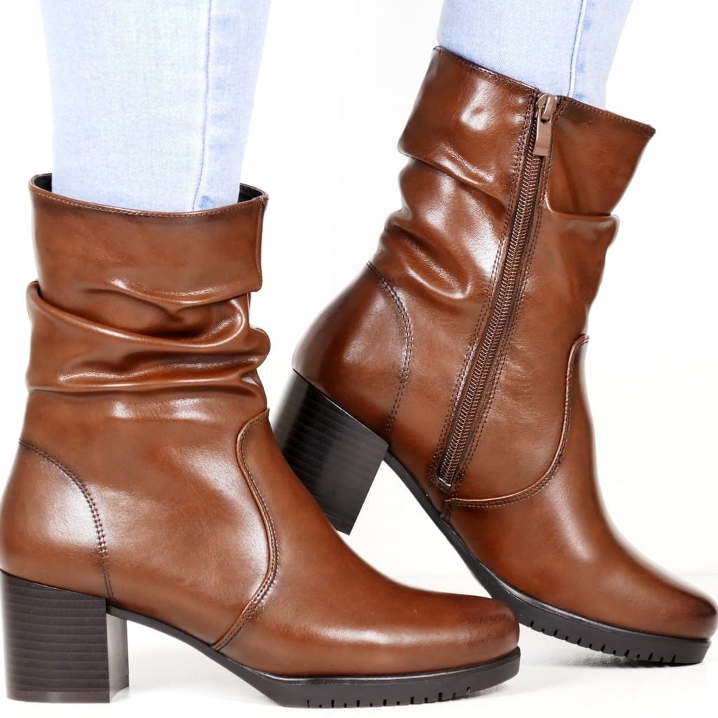 DAMSKIE BOTKI SKÓRZANE NA OBCASIE SERGIO LEONE 25289 BRĄZOWE