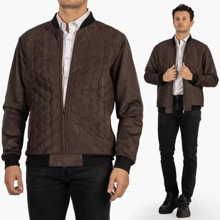 Kurtka Męska Rozpinana Bomberka w romby Na Jesień Brązowa XL Brązowy - Kurtki męskie - miniaturka - grafika 1