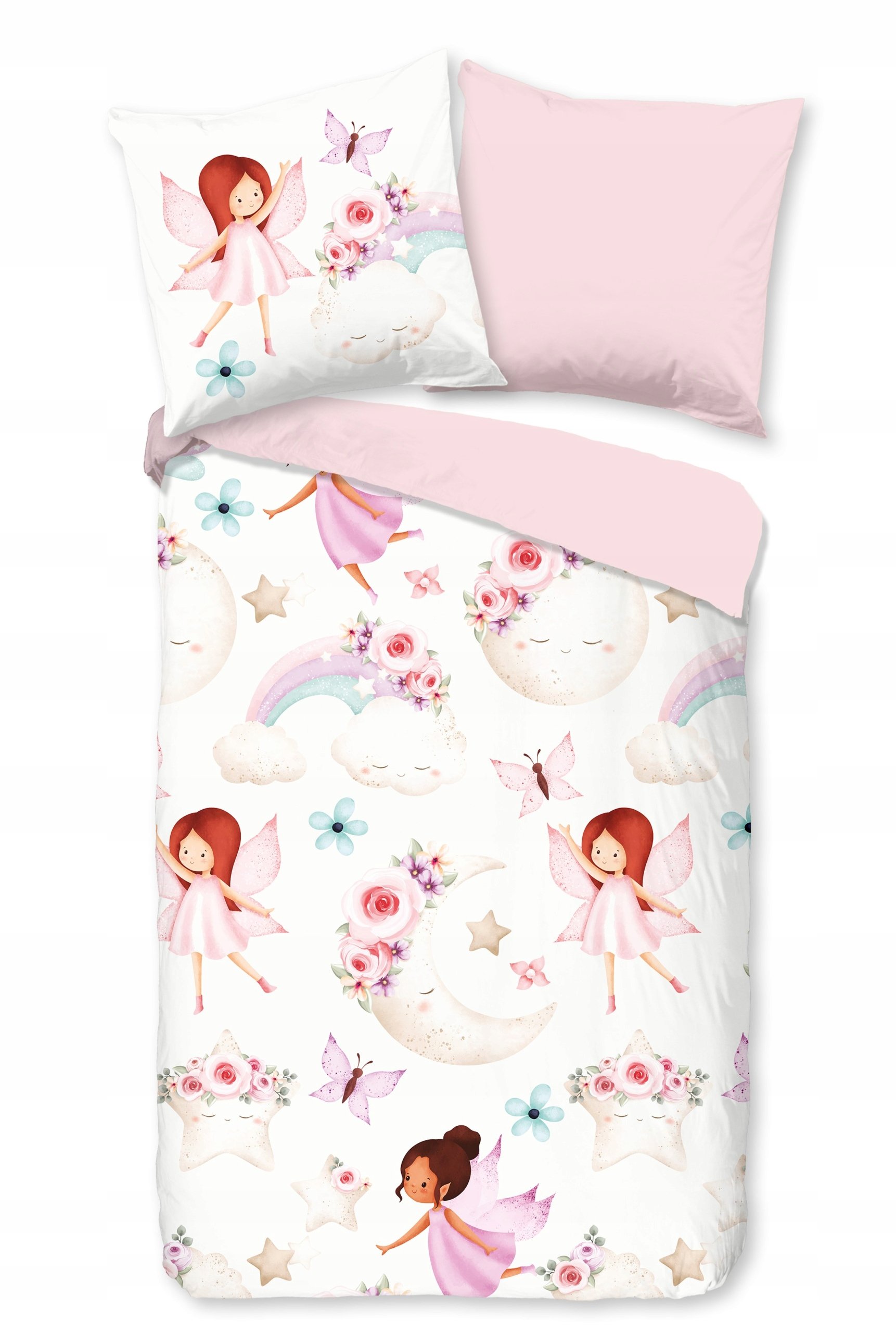 Pościel wróżki księżyc gwiazdki tęcza 140x200 różowa bawełniana dziecka