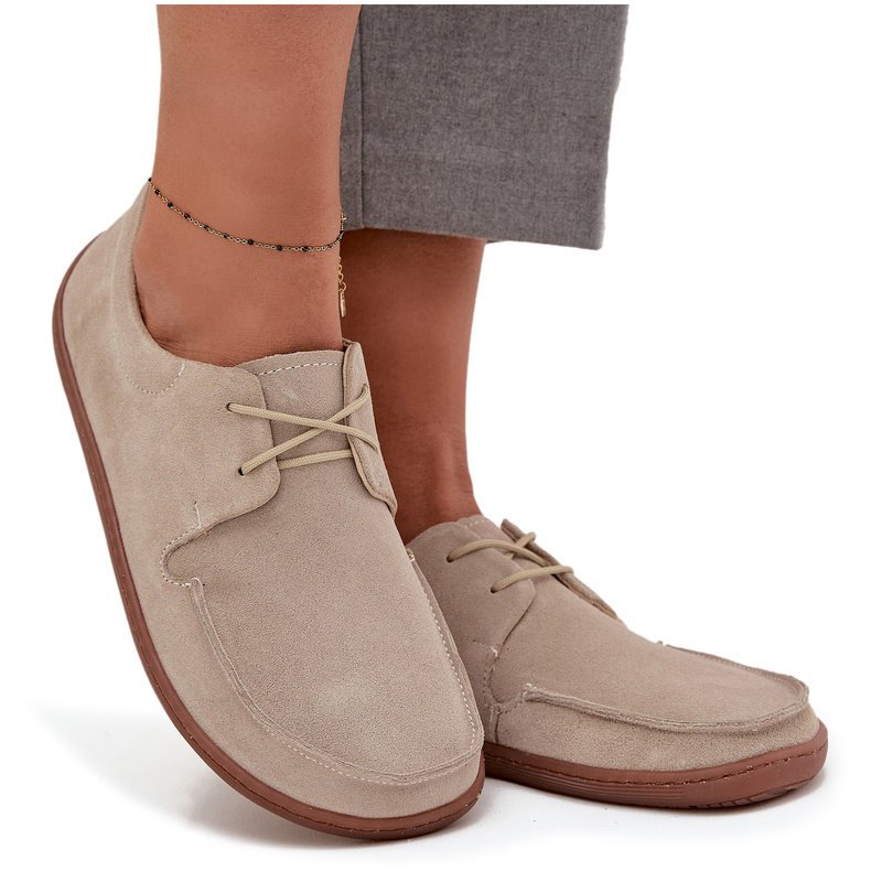 Półbuty Damskie Typu Barefoot Z Naturalnego Zamszu Zazoo 327 Jasnobeżowe 40-38