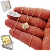 Biżuteria dla dzieci - ZŁOTY NASZYJNIK KOMUNIJNY 18K ŁAŃCUSZEK ZAWIESZKA MEDALIK + DARMOWY GRAWER - miniaturka - grafika 1