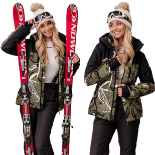 ZIMOWA KURTKA NARCIARSKA NA STOK NA NARTY CIEPŁA DAMSKA KHAKI XL - Kurtki narciarskie - miniaturka - grafika 1