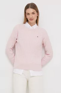 Tommy Hilfiger sweter bawełniany kolor różowy lekki - Swetry damskie - miniaturka - grafika 1