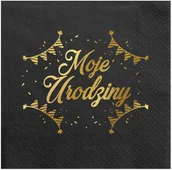 Dekoracje i nakrycia stołu na imprezę - Serwetki czarne "Moje Urodziny" 12 szt. - miniaturka - grafika 1