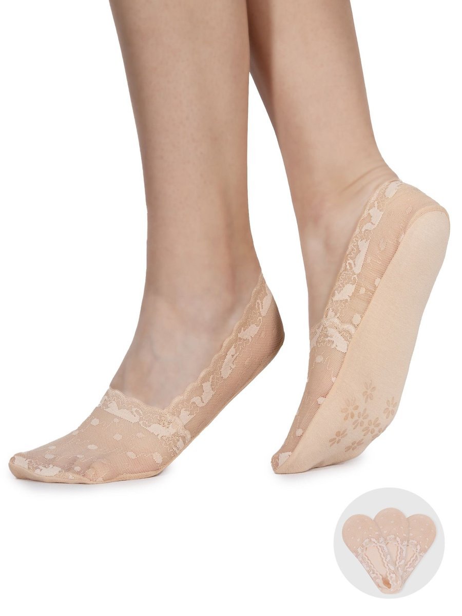 Skarpety stopki damskie balerinki niskie koronkowe z ABS koty beżowe 3PAK 36-41 YOCLUB