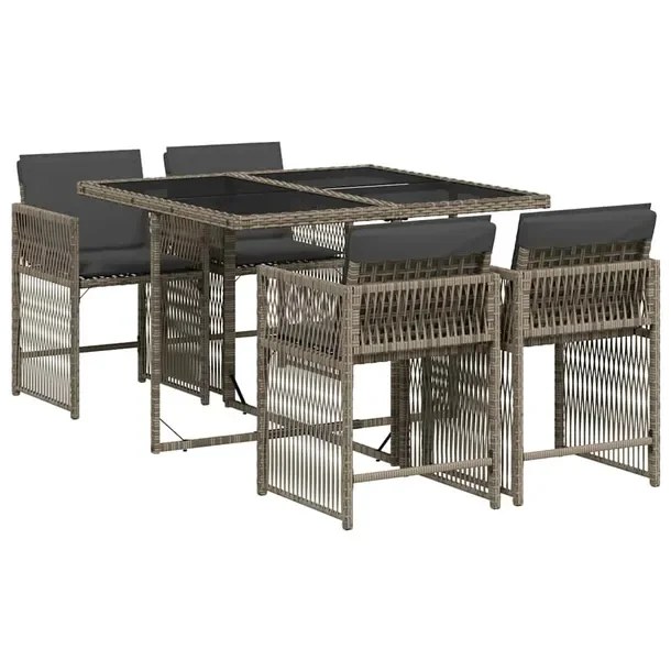 Zestaw Mebli Ogrodowych Rattan PE Szary, Stół 110x106x73 cm, 4 Krzesła 5