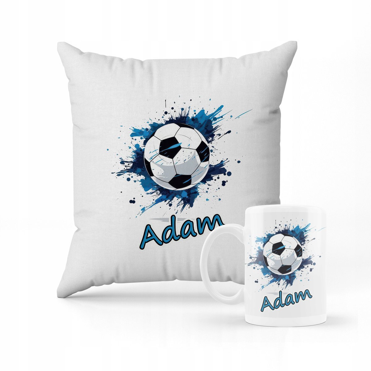 ZESTAW PODUSZKA + KUBEK Prezent piłka + IMIĘ