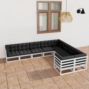 Meble ogrodowe - vidaXL 9-cz zestaw wypoczynkowy do ogrodu z poduszkami biały sosna 3077035 - miniaturka - grafika 1