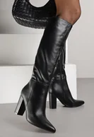 Kozaki damskie - Czarne Eleganckie Kozaki Vices na Słupku ze Szpiczastym Noskiem Lanirrea - miniaturka - grafika 1