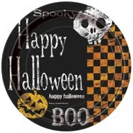 Dekoracje i nakrycia stołu na imprezę - Talerzyki papierowe, Checkered Halloween, 18 cm, 8 sztuk - miniaturka - grafika 1