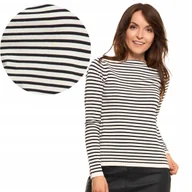 Swetry damskie - SWETER DAMSKI KLASYCZNY Z DŁUGIM RĘKAWEM W PASKI WISKOZA KOBIECY MORAJ L WHITE - miniaturka - grafika 1