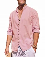 Koszule męskie - Koszula Męska Bawełna Len Stójka Na Lato Przewiewna Lniana Island Vibes r.L - miniaturka - grafika 1