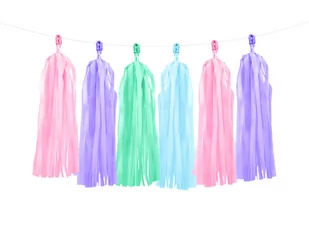 Party Deco Girlanda z frędzlami różowymi, zielonymi, błękitnymi i fioletowymi - 150 cm - 1 szt. TG3 - Dekoracje sali - miniaturka - grafika 1