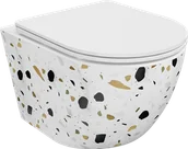 Miski WC - Mexen Lena miska wc Rimless z deską wolnoopadającą slim, duroplast, biała kamień terrazo - 30224096 - miniaturka - grafika 1